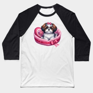 Valentine Shih Tzu Dog in Bed Baseball T-Shirt